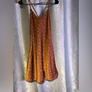 Brown silk cherry patterned open back dress